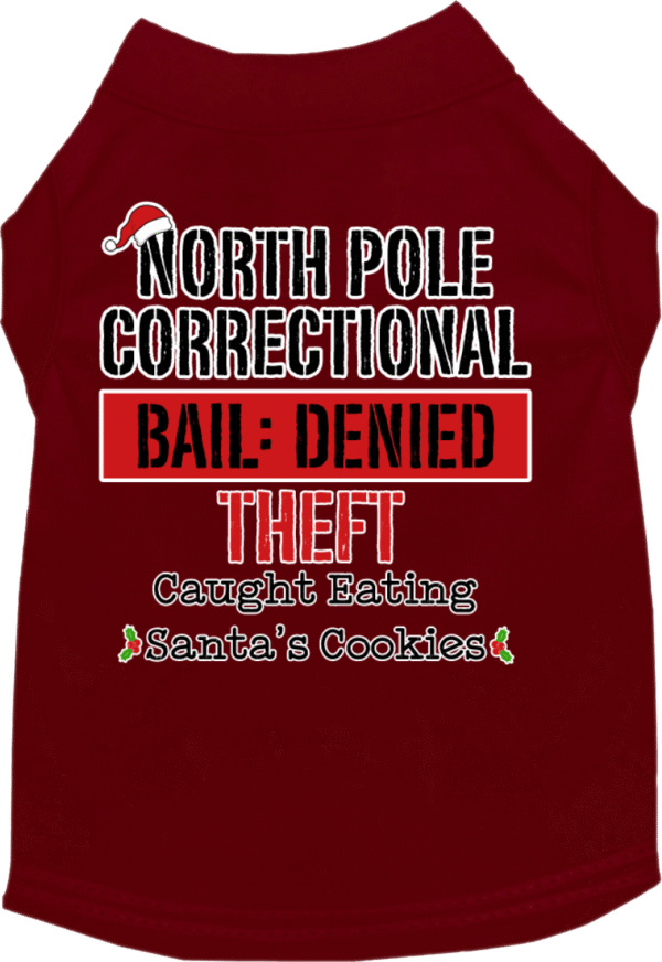 North Pole Correctional Screen Print Dog Shirt Maroon Size XL