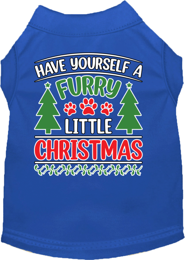 Furry Little Christmas Screen Print Dog Shirt Blue Size XS