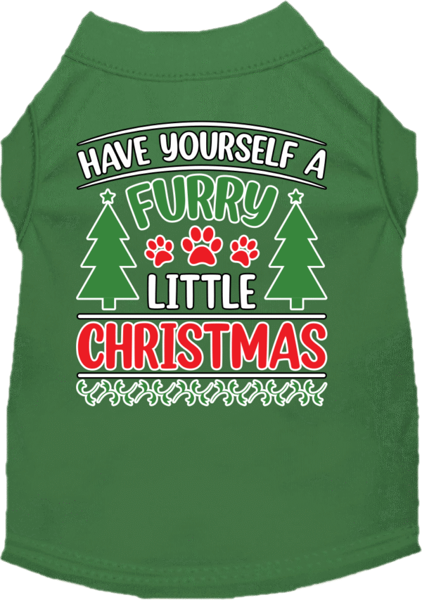 Furry Little Christmas Screen Print Dog Shirt Green Size XS