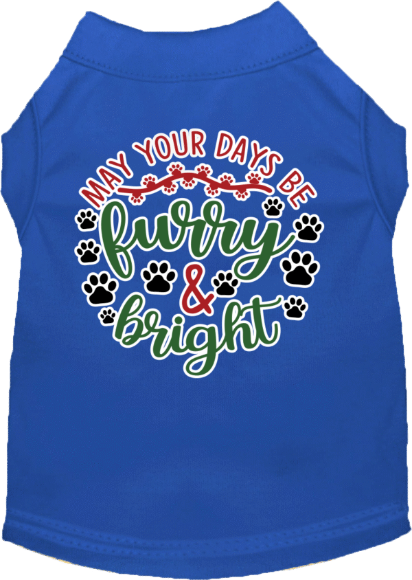 Furry and Bright Screen Print Dog Shirt Blue Size XL