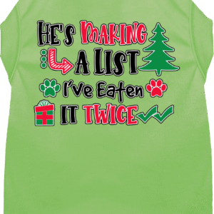 He's Making a List... Screen Print Dog Shirt Lime Green Size 4X
