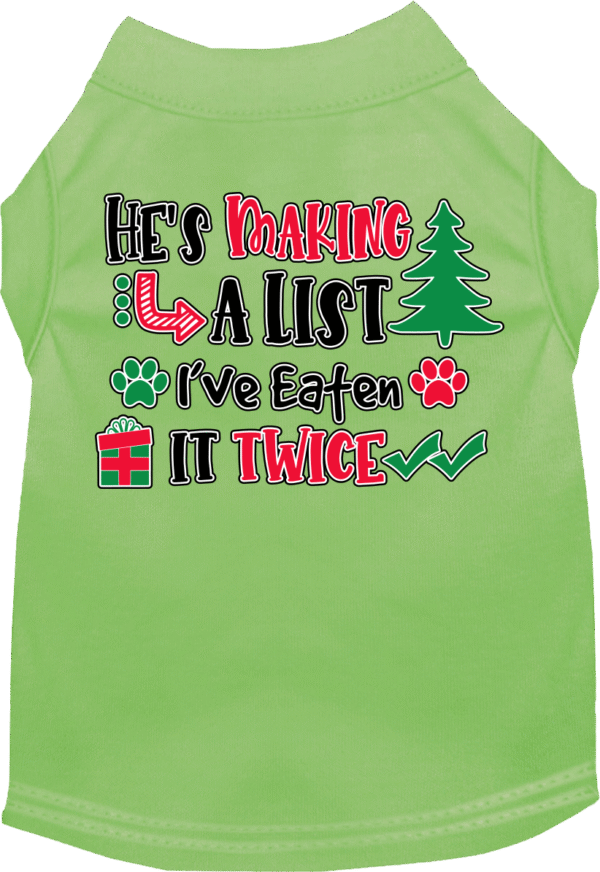 He's Making a List... Screen Print Dog Shirt Lime Green Size 4X