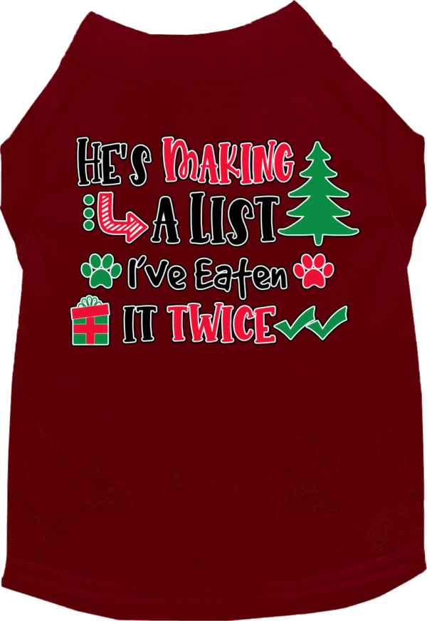 He's Making a List... Screen Print Dog Shirt Maroon Size 6X