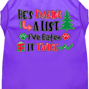 He's Making a List... Screen Print Dog Shirt Purple Size XXXL