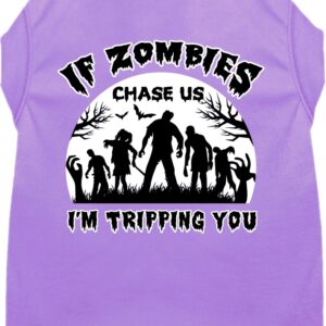 If Zombies Chase Us Screen Print Dog Shirt Lavender Size XS