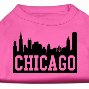 Chicago Skyline Screen Print Shirt Bright Pink XL