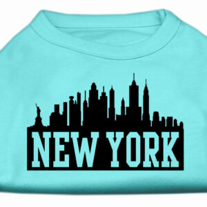 New York Skyline Screen Print Shirt Aqua Lg