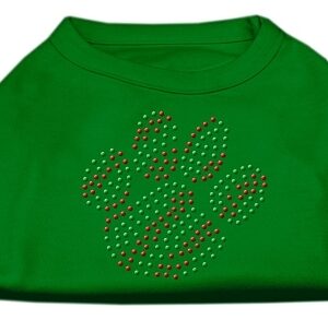 Holiday Paw Rhinestone Shirts Emerald Green Med