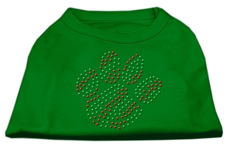 Holiday Paw Rhinestone Shirts Emerald Green Med