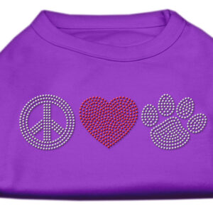 Peace Love and Paw Rhinestone Shirt Purple XXL