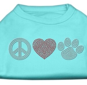 Peace Love and Paw Rhinestone Shirt Aqua XXXL