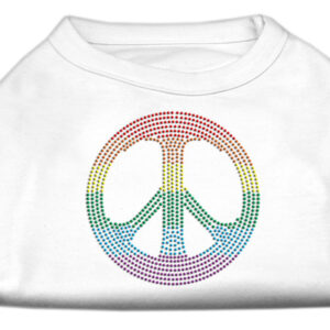 Rhinestone Rainbow Peace Sign Shirts White L
