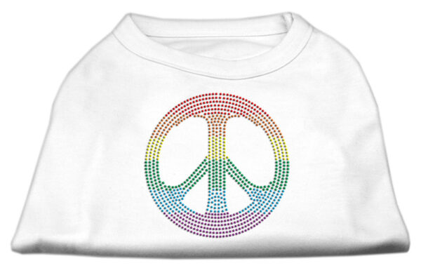 52-70-XXLWT.jpg Rhinestone Rainbow Peace Sign Shirts White XXL