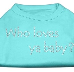 Who Loves Ya Baby? Rhinestone Shirts Aqua M