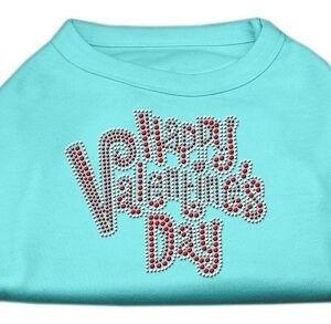 Happy Valentines Day Rhinestone Dog Shirt Aqua XS