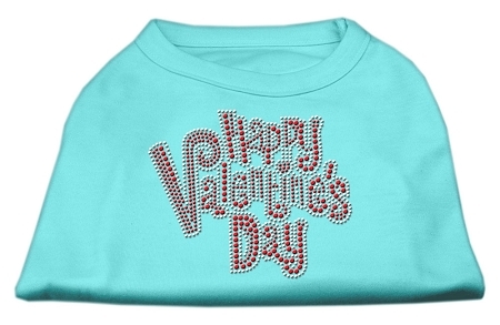 52-85-XSAQ.jpg Happy Valentines Day Rhinestone Dog Shirt Aqua XS