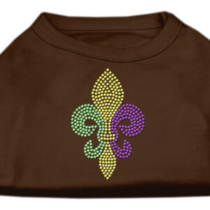 Mardi Gras Fleur De Lis Rhinestone Dog Shirt Brown Lg