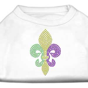 Mardi Gras Fleur De Lis Rhinestone Dog Shirt White XXXL