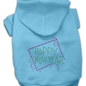 Happy New Year Rhinestone Hoodies Baby Blue M