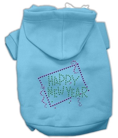 Happy New Year Rhinestone Hoodies Baby Blue M
