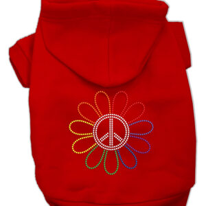 Rhinestone Rainbow Flower Peace Sign Hoodie Red S