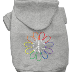 Rhinestone Rainbow Flower Peace Sign Hoodie Grey XS