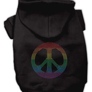 Rhinestone Rainbow Peace Sign Hoodies Black M