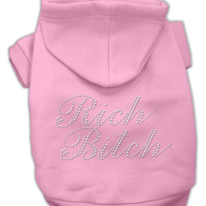 Rich Bitch Rhinestone Hoodies Pink M