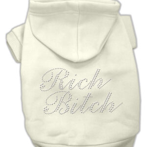 Rich Bitch Rhinestone Hoodies Cream S
