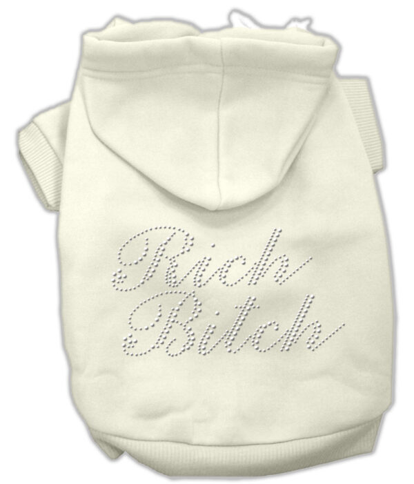 Rich Bitch Rhinestone Hoodies Cream S