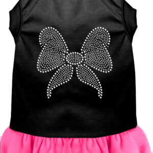 Rhinestone Bow Dress Black with Bright Pink Med