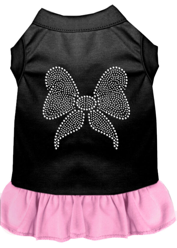 Rhinestone Bow Dresses Black with Light Pink XL