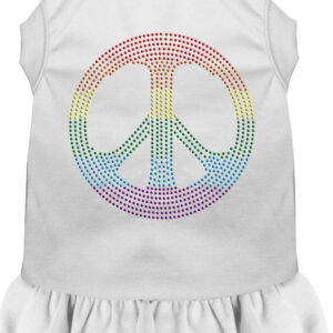 Rhinestone Rainbow Peace Dress White Med