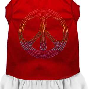 Rhinestone Rainbow Peace Dress Red with White Sm