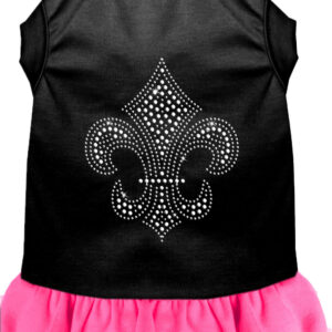 Silver Fleur de Lis Rhinestone Dress Black with Bright Pink XL
