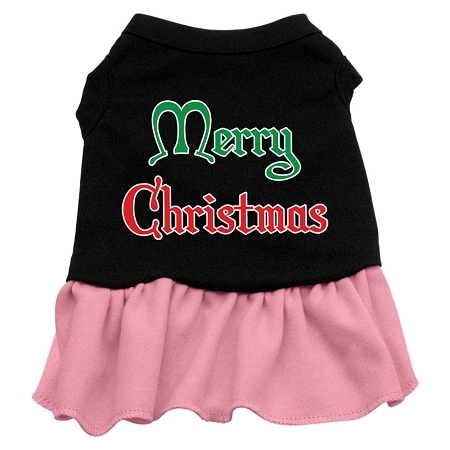 Merry Christmas Screen Print Dress Black with Pink XS