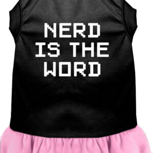 Nerd is the Word Screen Print Dress Black with Light Pink Sm