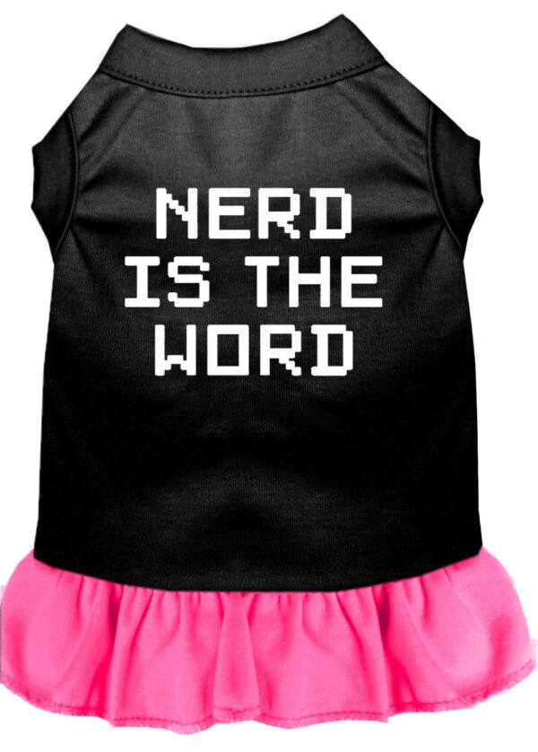 57-50-XLBPBPK.jpg Nerd is the Word Screen Print Dress Black with Bright Pink XL