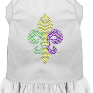 Mardi Gras Fleur De Lis Rhinestone Dress White XXL