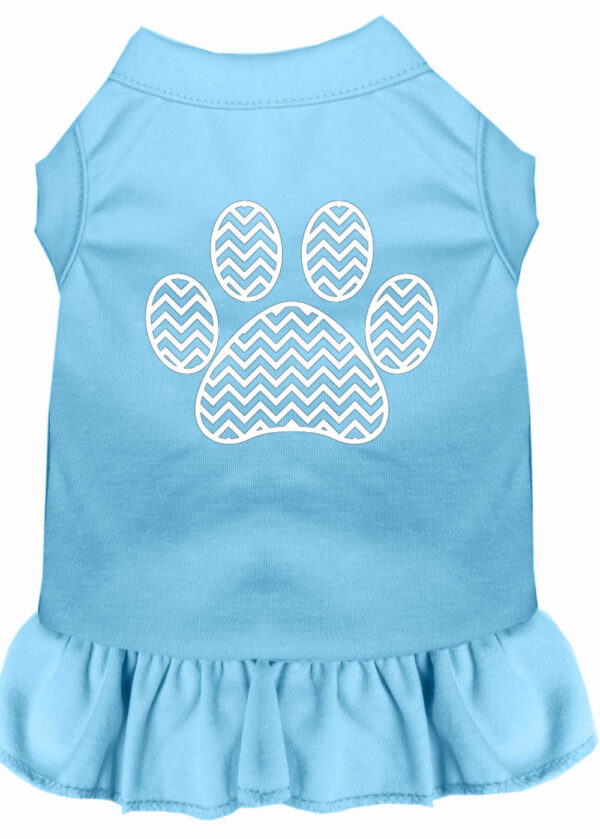 Chevron Paw Screen Print Dress Baby Blue 4X (22)