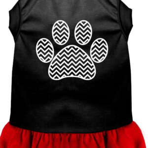 Chevron Paw Screen Print Dress Black with Red Lg