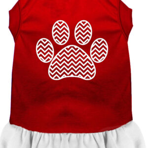 Chevron Paw Screen Print Dress Red with White XS