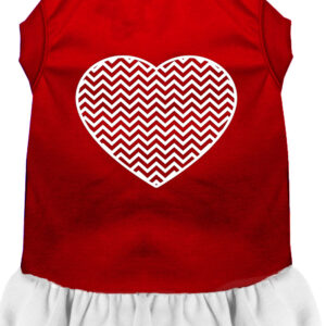 Chevron Heart Screen Print Dress Red with White Lg