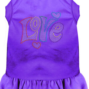 Technicolor Love Rhinestone Pet Dress Purple Lg