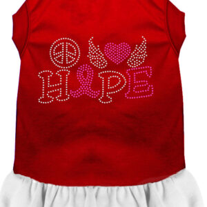 Peace Love Hope Breast Cancer Rhinestone Pet Dress Red with White Lg