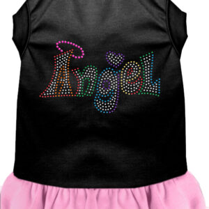 Technicolor Angel Rhinestone Pet Dress Black with Light Pink XXL