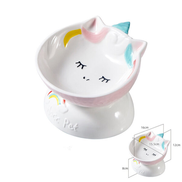 Color: Pink, Style: Ordinary - Cat bowl ceramic protects cervical spine high feet