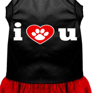 I Heart You Screen Print Dog Dress Black with Light Pink XS