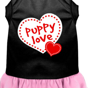 Puppy Love Screen Print Dog Dress Black with Light Pink XS