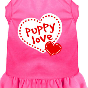 Puppy Love Screen Print Dress Bright Pink XXXL